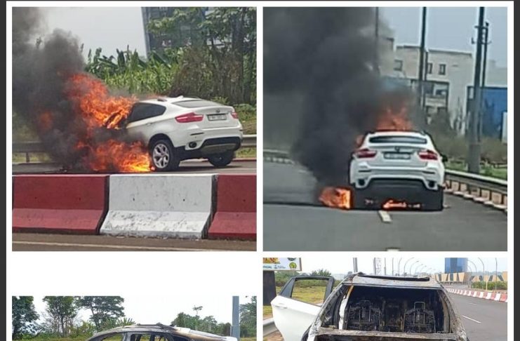 Arde en llamas un coche en la autovía  Malabo II zona ministerial